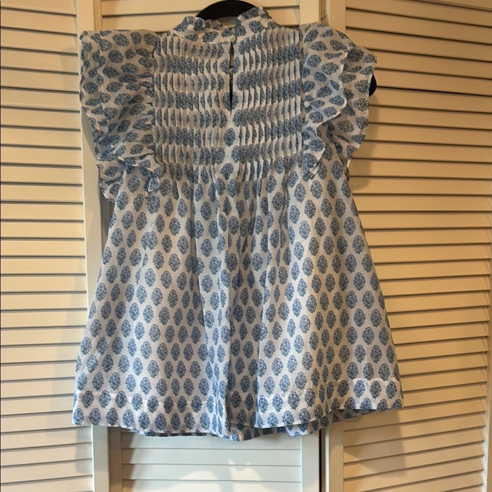 Blue and White Smocked Cap Sleeve Blouse - Picture 5 of 5